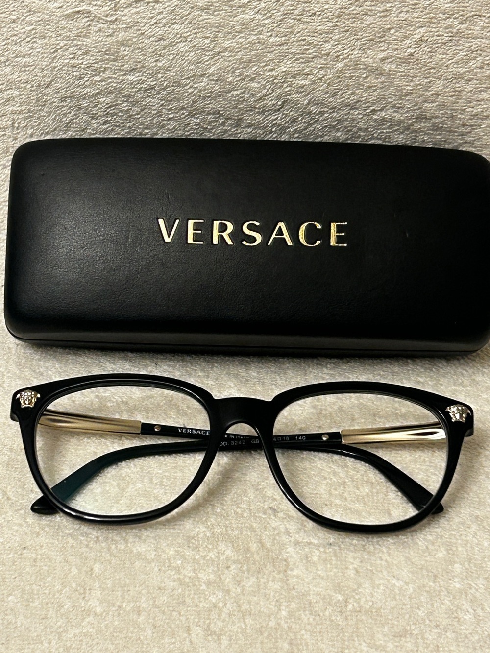 Authentic Versace VE3242 Black and Gold Medusa Eyeglasses Frame and Case